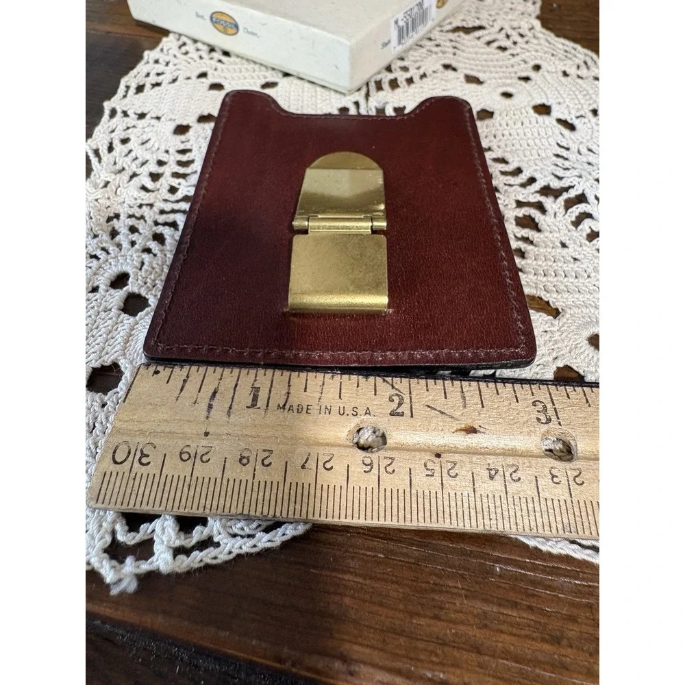 Fossil Money Clip Mens Wallet Holder Brown Leather No Fold Credit Card NEW w Box